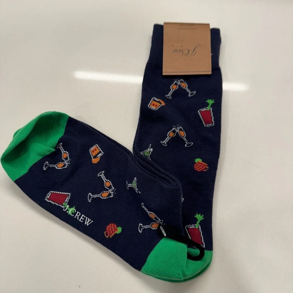 J Crew Socks Mens Trouser Sock One Size Blue Cocktail Drink‎ All Over Print